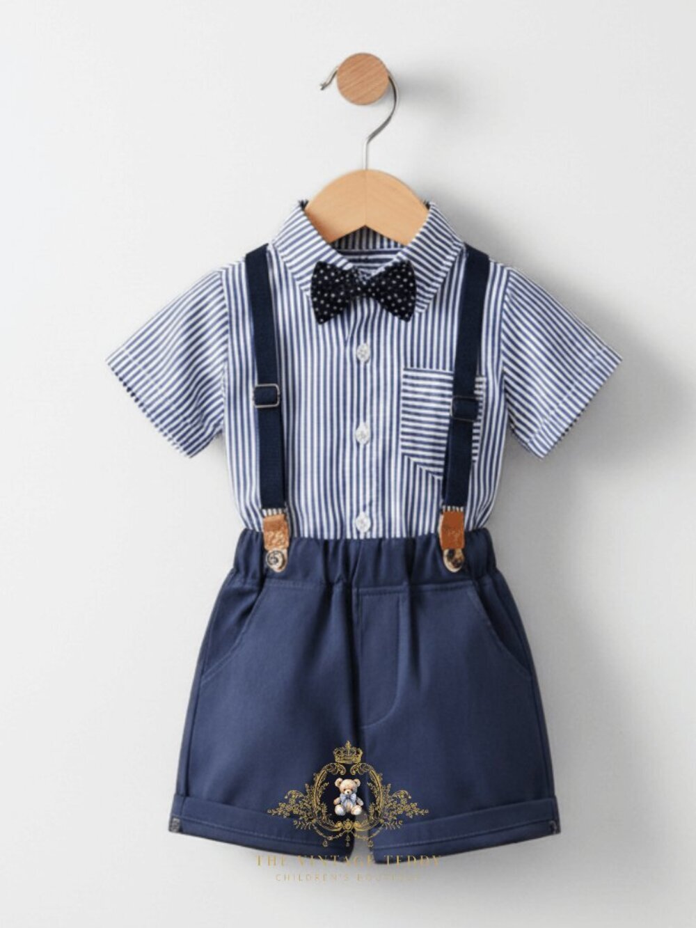 NWT Handsome Boys Oxford Button Down Shirt Shorts & Bow Tie Kids Matching Set 5T - Picture 3 of 3